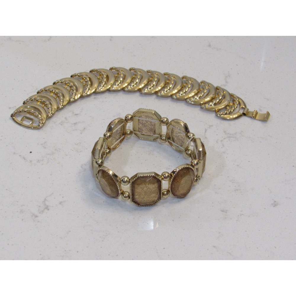 2 Retro Gold Tone‎ Link Stretch Bracelet MCM Quiet Luxury Retroglam Careerchic